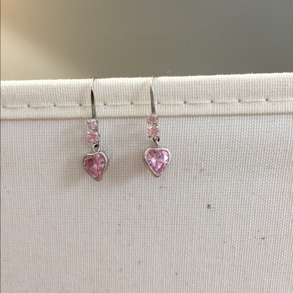 Sterling silver and pink heart earrings - Picture 4 of 5